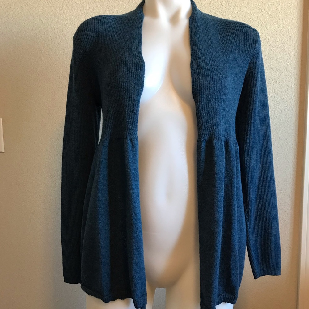 Eileen Fisher Wool Open Cardigan Sweater M Blue